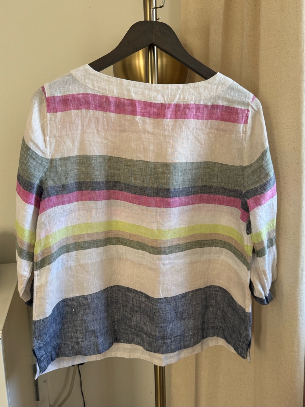 Charter Club Luxury 100% Linen Multi Color Striped 3/4 Sleeve Top| Petite Medium - Picture 6 of 9